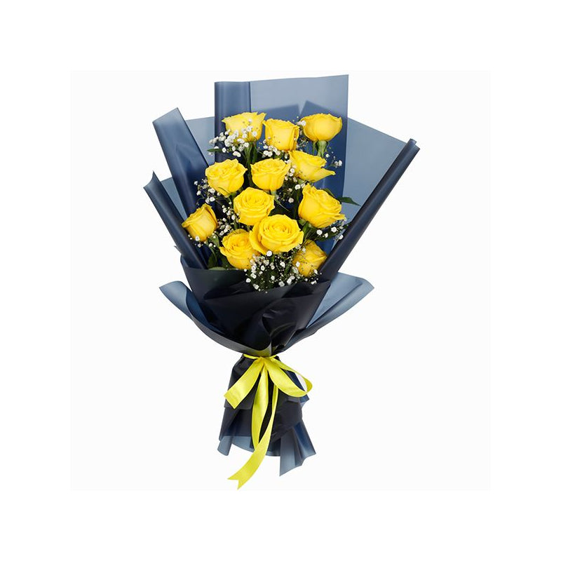 Beautiful Yellow Rose Flower Bouquet with Black Color Wrapping