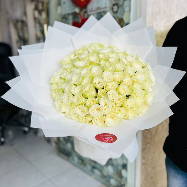 100 white rose Bouquet